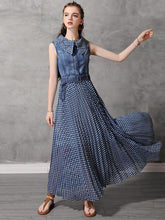 Original Polka-dot Pleated Belted Long Dress