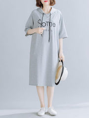 Loose Letter Embroidered Casual Hoodie Dress