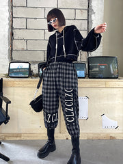 Straight Plaid Pants High Waist Loose Cropped Pants