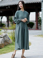 Retro National Double Cotton Long Sleeve Dress
