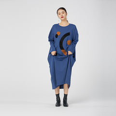 Loose Polka-Dot Contrast Color Midi Dress