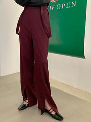 Strap Solid Color High Waist Split Pants