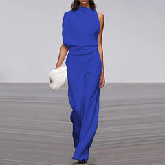 Asymmetric Pure Color Mock Neck Jumpsuit