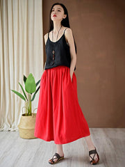 Vintage Solid Elasticity Capri-Pants