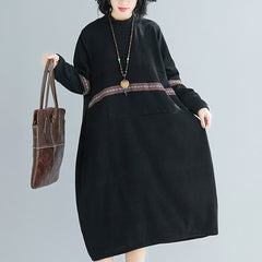 Mock Neck Knitting Printed Midi Dress