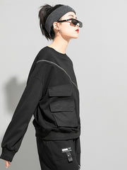 Zipper Street Loose Stretch Long-Sleeved T-Shirt Top