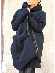 Solid Color Mid-Length Hooded Sports Sweatshirt