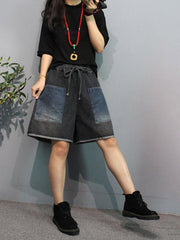 Loose Wide-Leg Pocket Split-Joint Jean Shorts