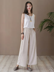 Casual Solid Column Capri-Pants Bottoms