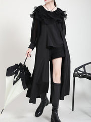 Ruffled Pleated Chiffon Stitching Lantern Sleeves Blouses Shirts Top