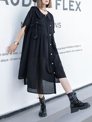 Irregular Clipping Roomy Bow-Embellished See-Through Statement Collar Midi Dresses