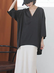 Loose V-Neck Satin Shirts