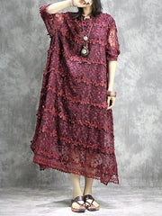 Loose Solid Hollow Flower Embroidered Maxi Dresses