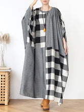 Loose Plus Size Plaid Split-Joint Draw String Long Dress
