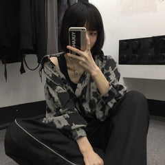 Vintage Leopard Print Long-Sleeved Blouses Shirts Top