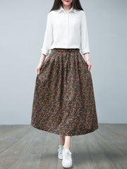 Retro Floral Elastic Waist A-Line Skirt