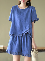 Original Solid T-Shirt & Wide Leg Shorts Suit