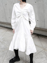 Drawstring Pleated Big Swing Long Sleeve Dress