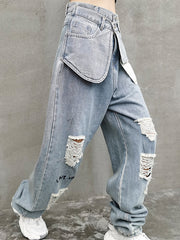 High Waiste Hole Straight Wide Leg Casual Pants