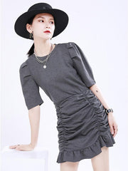 Casual Ruffled Puff Sleeve Mini Dress
