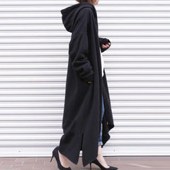 Hooded Solid Zipper Loose Coat