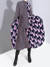 Vintage Splice Floral Stand Collar Midi Dress