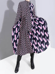 Vintage Splice Floral Stand Collar Midi Dress