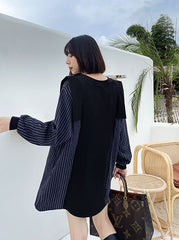 Loose Contrasting Color Stitching Chain Striped Dress