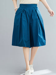 Cotton Solid Color Loose Waist Wide Leg Shorts Pants
