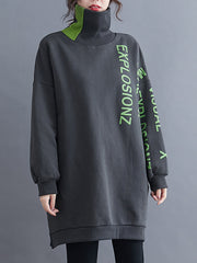 Women Plus Cashmere Print High Neck Casual Sweatshirt