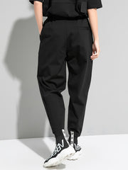 Black And White Color Matching Elastic Loose Harem Pants