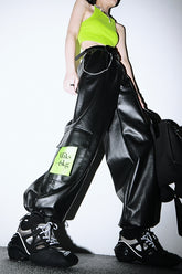 Women Personalized Letter Patch Pocket Loose Casual Pants