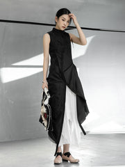 Simple Black Skinny Sleeveless Pleated Maxi Dress