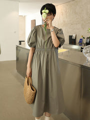 Original Puff Sleeve Elasticity Waist Dress