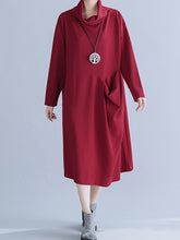 Literary Jacquard Turtleneck Irregular Pocket Dress