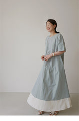 Round Neck Contrast Color Half Sleeve Maxi Dress