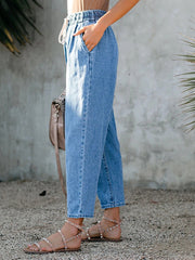 Solid Loose Straight Leg Casual Pants