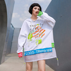 Women Loose Printed Hooded Casual Sweatshirt