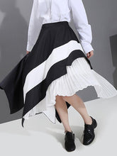 Asymmetric Contrast Color Pleated Splicing A-Line Skirt