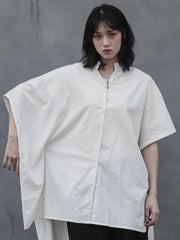 White Asymmetric Stand-collar Blouse