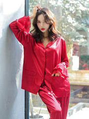 Two-Pieces Solid Color V-Neck Falbala Pajamas