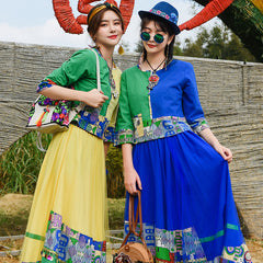 Ethnic Embroidered Shirt With Mesh Patch Tassel Skirt Suit