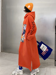 Loose Hooded Letters Printed Maxi Dress