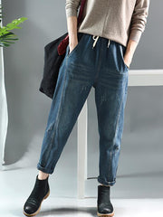 Casual Elastic Waist Split-joint Jean Pants