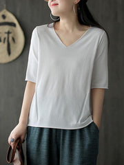 Vintage Solid Knitting V-Neck T-Shirt