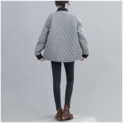 Women Lapel Check Warm Jacket