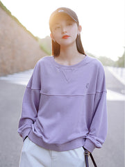 Women Round Neck Solid Color Loose Pullover Sweater