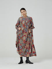 Retro Ethnic Printed Long Sleeve Maxi Dress
