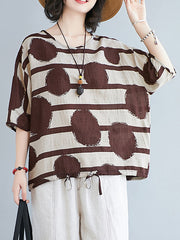 V-Neck Stripe Print Short Sleeve T-Shirt Tops