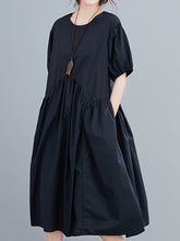 Loose Pleated Solid Color Slim Dress